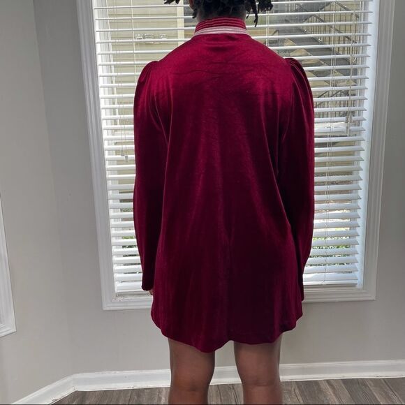 VINTAGE Barad & Co Velvet Velour Nightgown Tie Neck Puff Shoulder Mini Dress - Picture 9 of 16